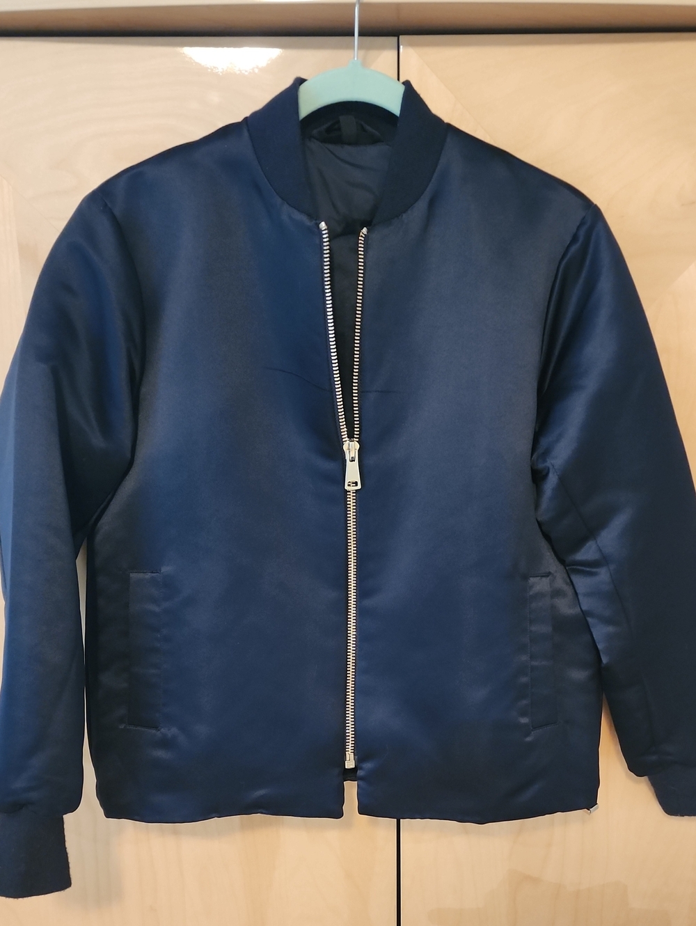 Topshop Navy Satin Bomber Jacket Size 2